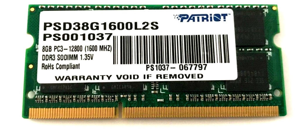 MEMORIA DDR3 RAM 8GB PC3 1600MHZ 12800 LAPTOP PATRIOT PSD38G1600L2S