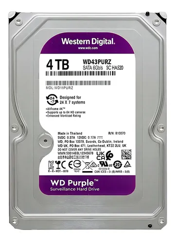 DISCO DURO HDD 3.5" 4TB WESTERN DIGITAL PURPLE P/VIGILANCIA 5400RPM SATA3 WD43PURZ
