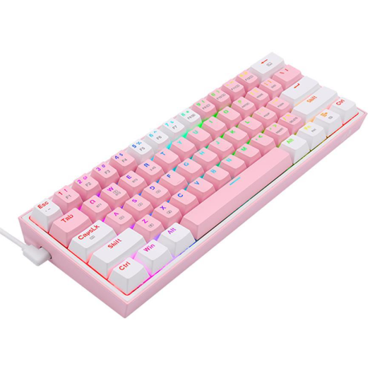 TECLADO MECANICO FIZZ REDRAGON PINK WHITE SWITCH RED PRO 60% INALAMBRICO Y CABLE USBC K616-RGB