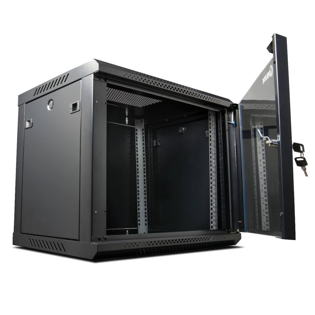 RACK DE PARED CERRADO ABATIBLE ONLINK 9U 600x600x501mm CON PUERTA DE VIDRIO (INCLUYE 3 CERRADURAS) WMG6609