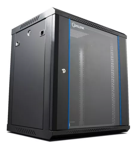RACK DE PARED CERRADO ABATIBLE ONLINK 12U 600x600x635mm CON PUERTA DE VIDRIO (INCLUYE 3 CERRADURAS)
