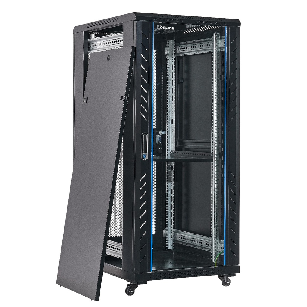 RACK DE PISO CERRADO ONLINK 32U 600x800x1609mm CON PUERTA FRONTAL DE MALLA Y DOBLE PUERTA TRASERA DE MALLA