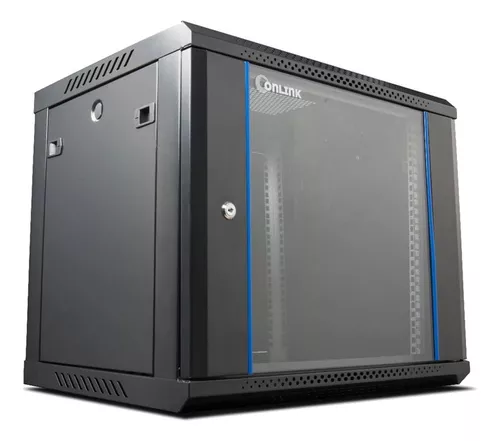 RACK DE PARED CERRADO ABATIBLE 9U 600x550x501mm CON PUERTA DE VIDRIO (INCLUYE 3 CERRADURAS) WMG6509-550