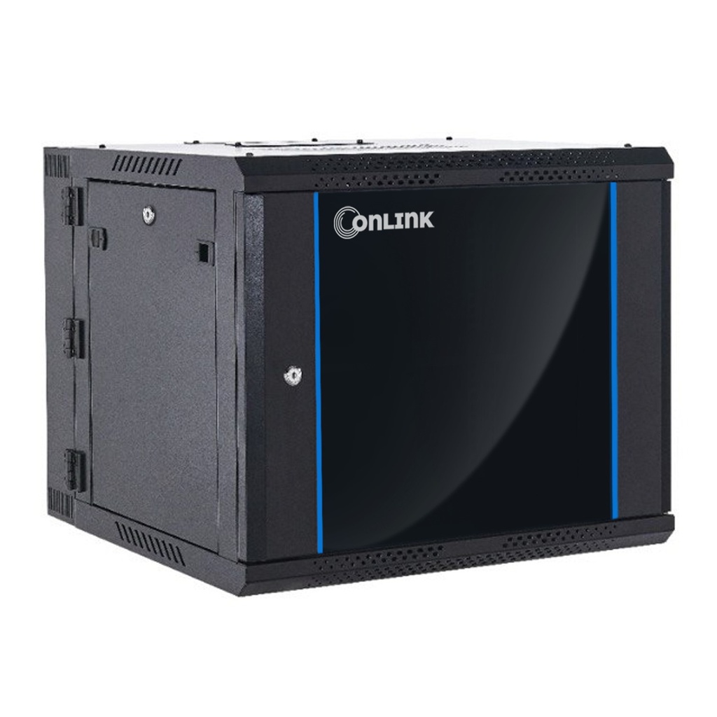 RACK DE PARED CERRADO ABATIBLE 6U 600x550x368mm CON PUERTA DE VIDRIO (INCLUYE 3 CERRADURAS) WMG6506-550