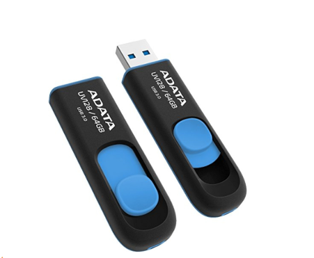 ADATA UV128 64GB USB 3.0 unidad flash retractil sin tapa, azul AUV128-64G-RBE