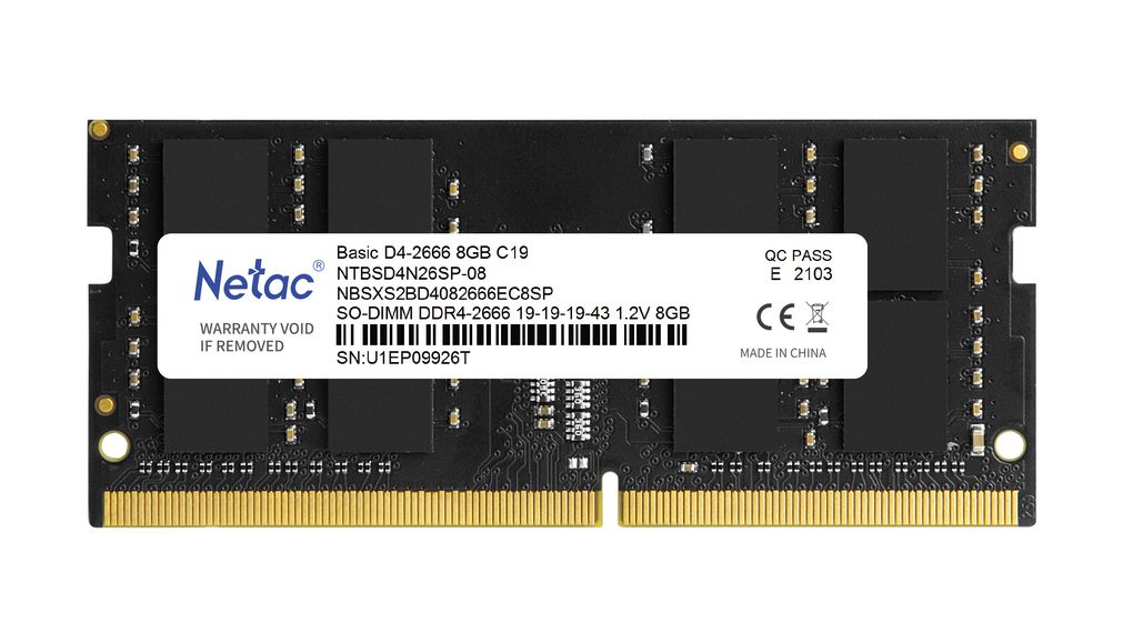 MEMORIA RAM NETAC 8GB 3200MHZ DDR4 NOTEBOOK NTBSD4N32SP-08