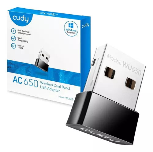 ADAPTADOR DE RED NANO CUDY WU650 DUAL BAND AC650 USB 3.0 PLUG AND PLAY
