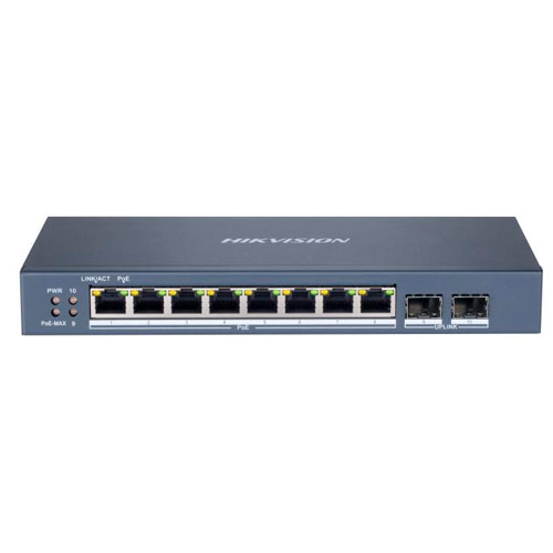 SWITCH POE 8 PUERTOS GIGABIT POE + 2 PUERTOS FIBRA OPTICA DS-3E1510P-SI