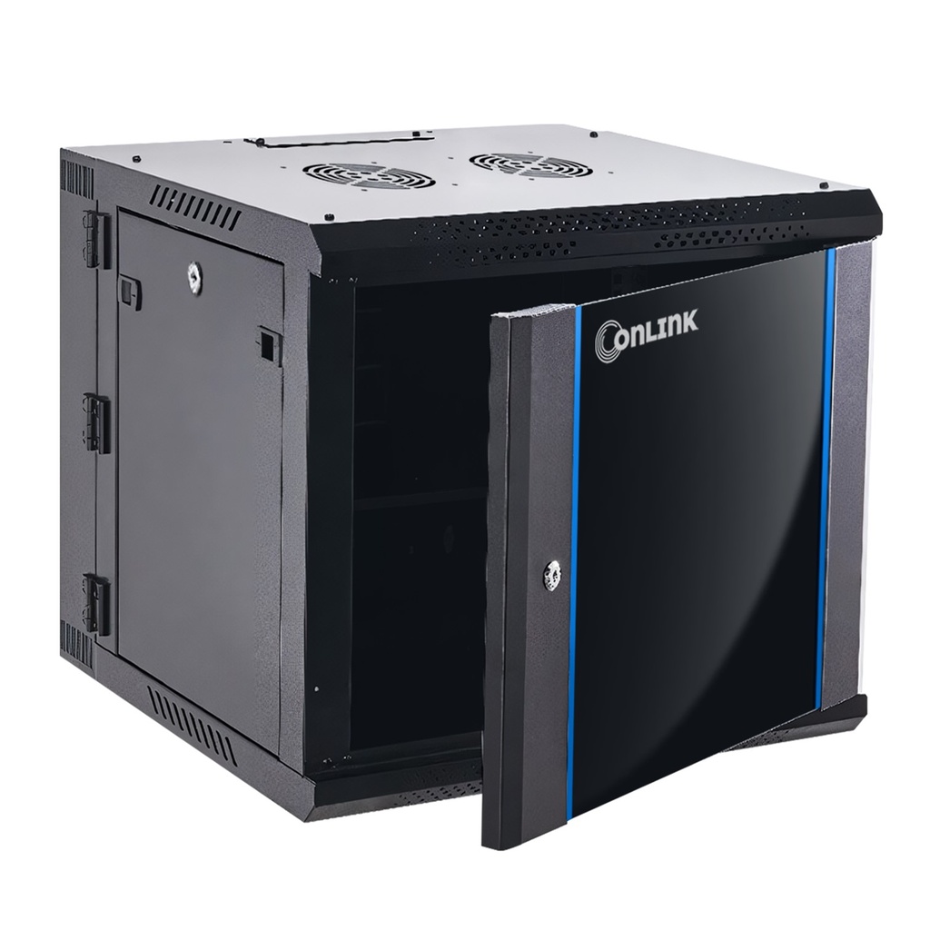 RACK DE PARED CERRADO ABATIBLE 12U 600x550x635mm CON PUERTA DE VIDRIO WMG6512-550