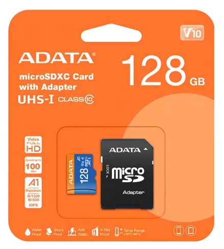 ADATA 128GB Micro SDXC UHS-I Clase 10 con adaptador AUSDX128GUICL10A1-RA1