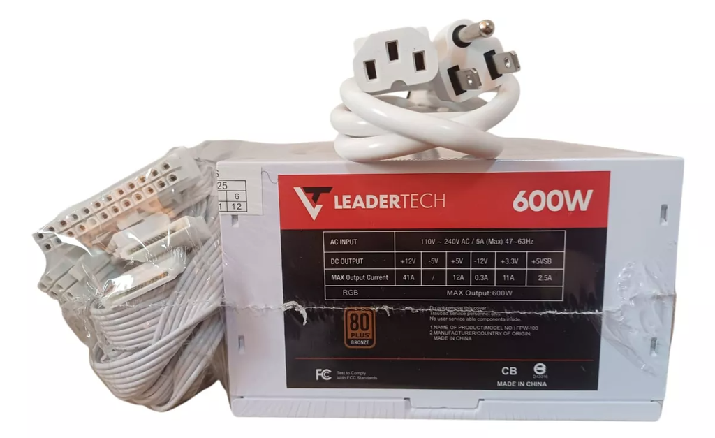 FUENTE DE PODER LEADERTECH 600W 80+ BRONZE 12CM ATXM RGB BLANCO