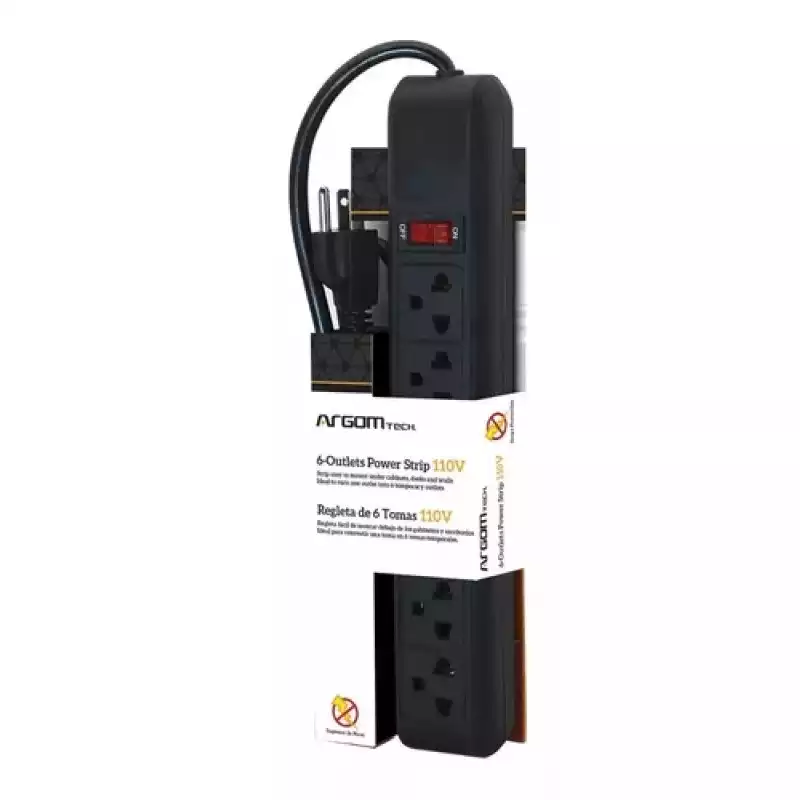 REGLETA ARGOM 6 TOMAS / 110V  / NEGRO ARG-AC-0252BK