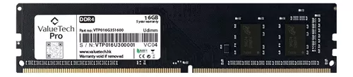 MEMORIA RAM VALUETECH 16GB DDR4 3200MHZ PC4-3200 P/PC