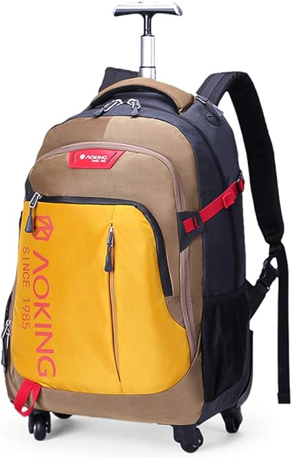 MORRAL CARRY ON CASUAL PORTA LAPTOP 17" SLN67056 AOKING CON SALIDA CABLE, AUDIFONO Y COBERTOR DE RUEDAS POLYESTER AMARILLO-MARRON
