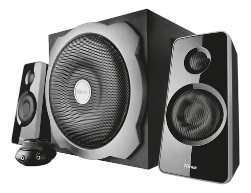 CORNETA TRUST TYTAN 2.1 CON SUBWOOFER DE MADERA 60W RMS PICO DE 120W 100-240V 19019