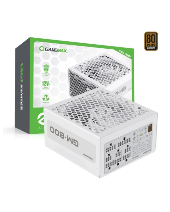 FUENTE DE PODER GAMEMAX 800W GAMING GM-800W 80+BRONZE BLANCO ATX APFC 12V 100-240V