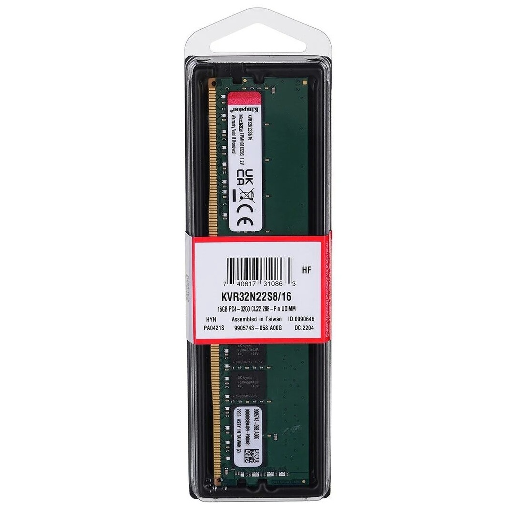 MEMORIA RAM KINGSTON 16GB/DDR4 3200MHZ UDIMM PARA PC KVR32N22S8L/16