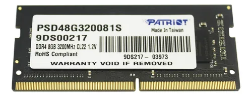 MEMORIA RAM PATRIOT 8GB DDR4 3200MHz SODIMM PARA PORTATIL PSD48G320081S