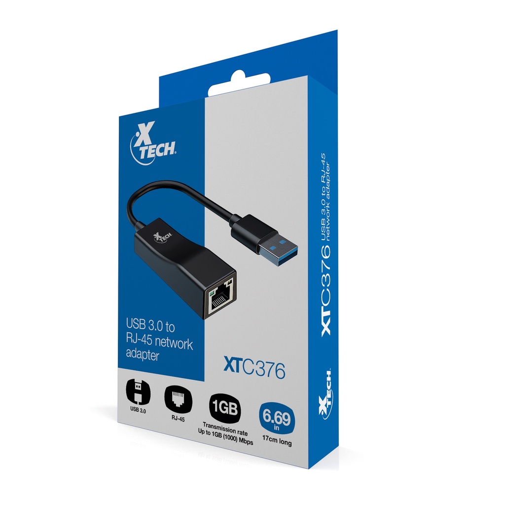 ADAPTADOR DE RED  XTECH USB 3.0 MACHO A RJ45 HEMBRA 28AWG XTC376