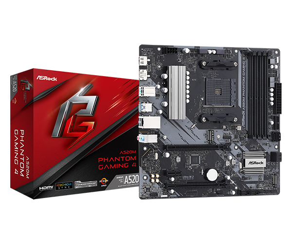 TARJETA MADRE ASROCK A520M PHANTOM GAMING 4 SOCKET AMD4 4xDDR4-4733 4xSATA 2xM.2 3xPCIe HD 7.1 UHD VEGA 12xUSB HDMI-DP 90-MXBEKO-A0UAY