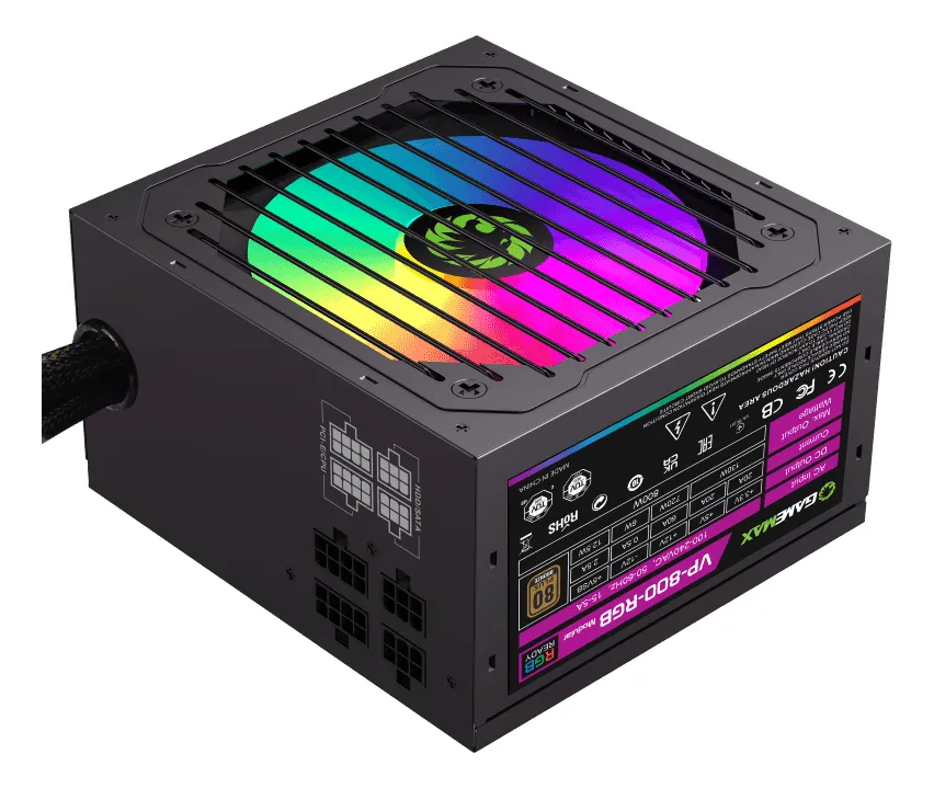 FUENTE DE PODER GAMEMAX 800W GAMING VP-800 RGB/ 80+ BRONZE ATX APFC 12V 100-240V 