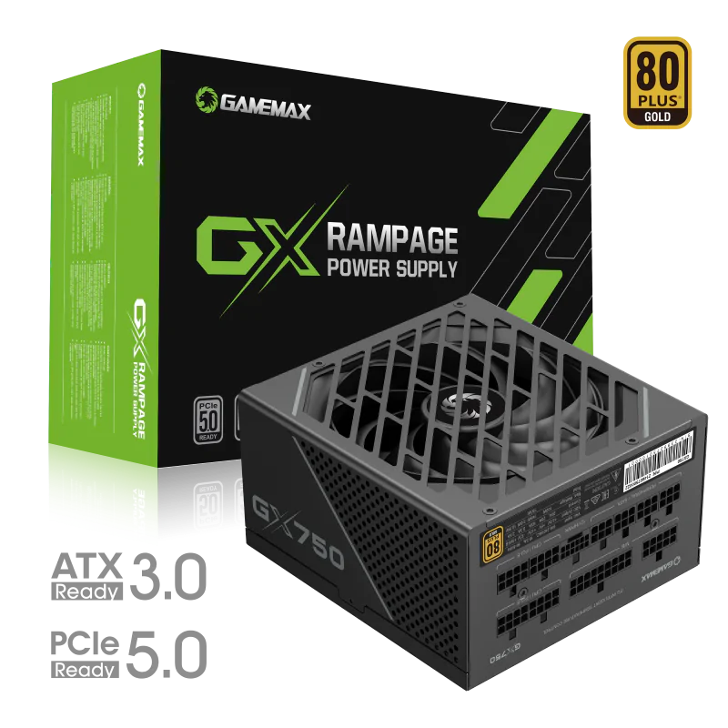 FUENTE DE PODER GAMEMAX 750W GAMING GX-750 PRO WH/ 80+ GOLD BLANCO ATX3.1 APFC 12V 13.5CM FULL MODULAR