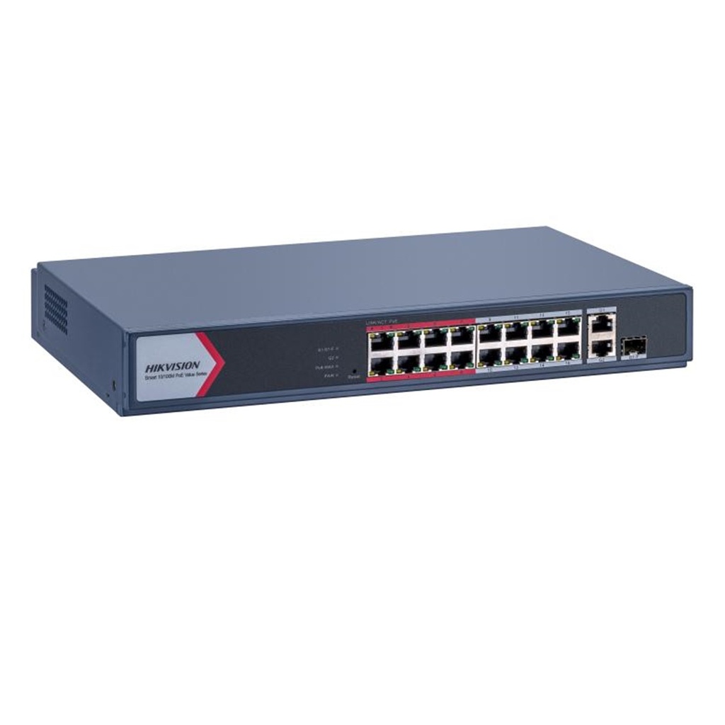 Switch 16 Puertos Poe - 2 Puertos 1000 Mbps + 2 Puertos SFP DS-3E1318P-EI/M(O-STD) HIKVISION