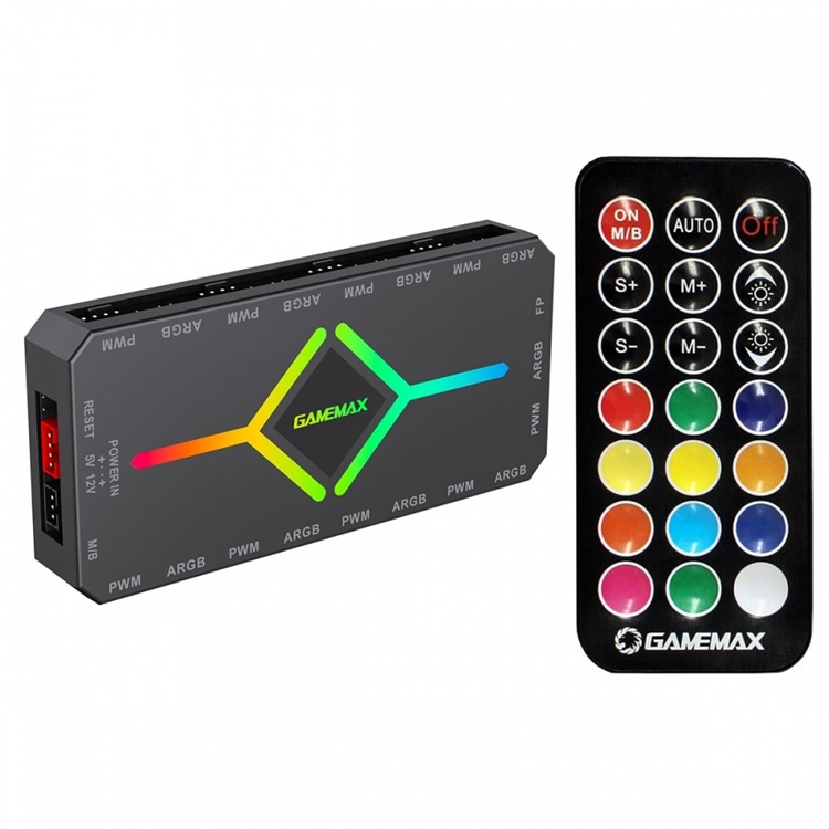 HUB GAMEMAX MAGNETICO MULTIFUNCION 9 PUERTOS V4.0 PWM+ARGB 5V CON CONTROL