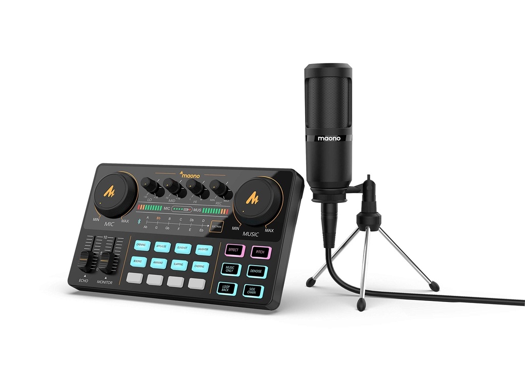 KIT COMPLETO DE MEZCLADOR DE AUDIO Y MICRÓFONO PARA PODCAST Y STREAMING AU-AM200 S1 MAONO