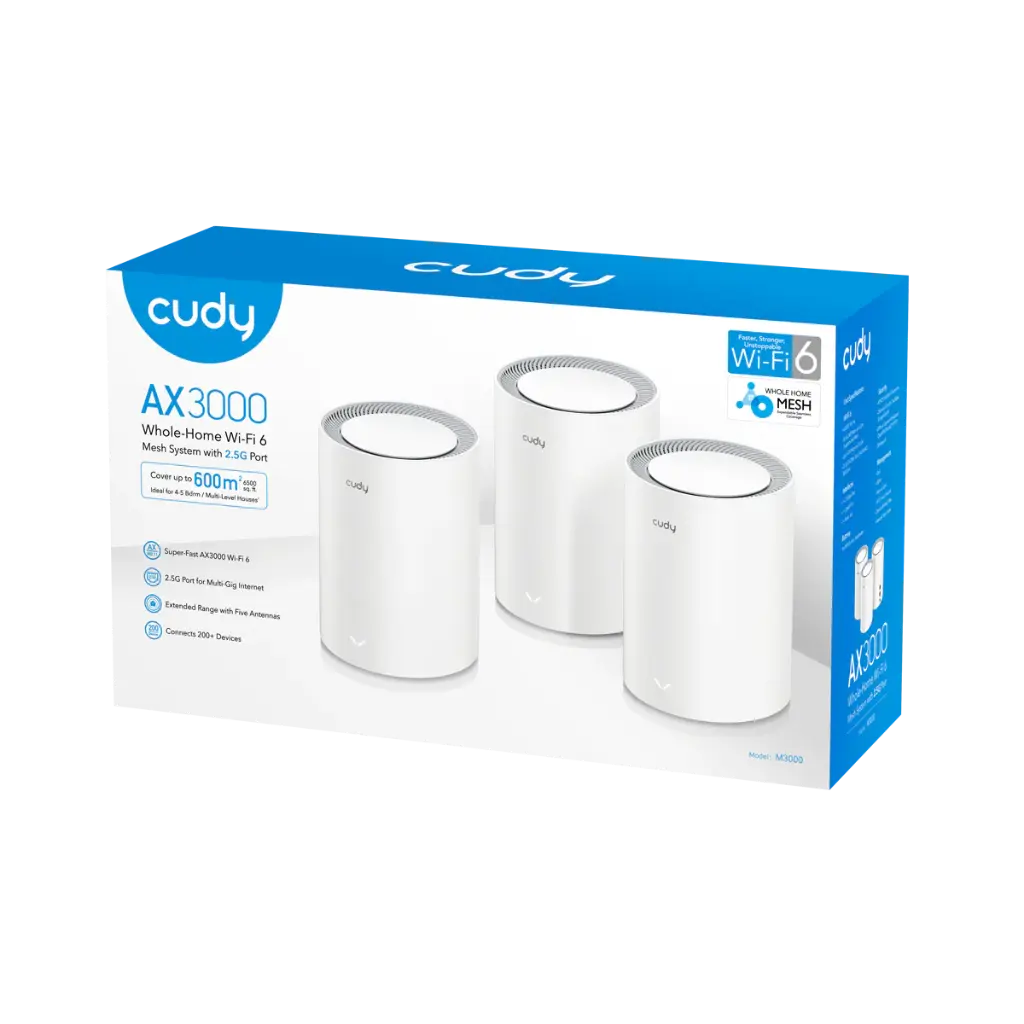 SISTEMA MESH AX3000 WIFI-6 2.5G 3 PACK SOLUTION WHITE MODELO M3000(3-PACK)_EU CUDY