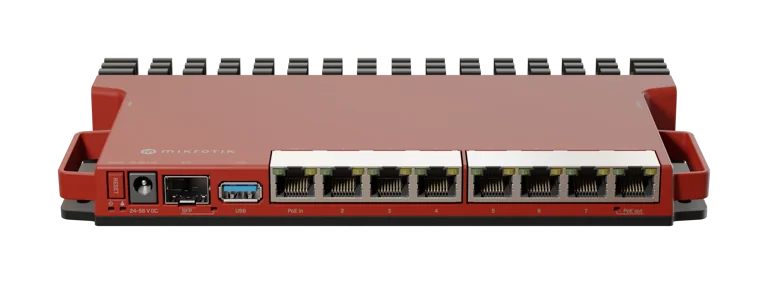 Router MikroTik L009UiGS-RM con 8 puertos gigabit y 1 ranura SFP, modelo con disipación de calor pasiva L009UiGS-RM