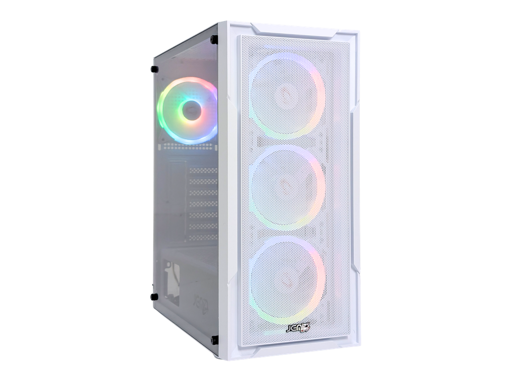 CASE JEMIP GAMING IRON MESH ATX 2xUSB HD AUDIO 1xFAN ARGB LATERAL VIDRIO TEMPLADO BLANCO