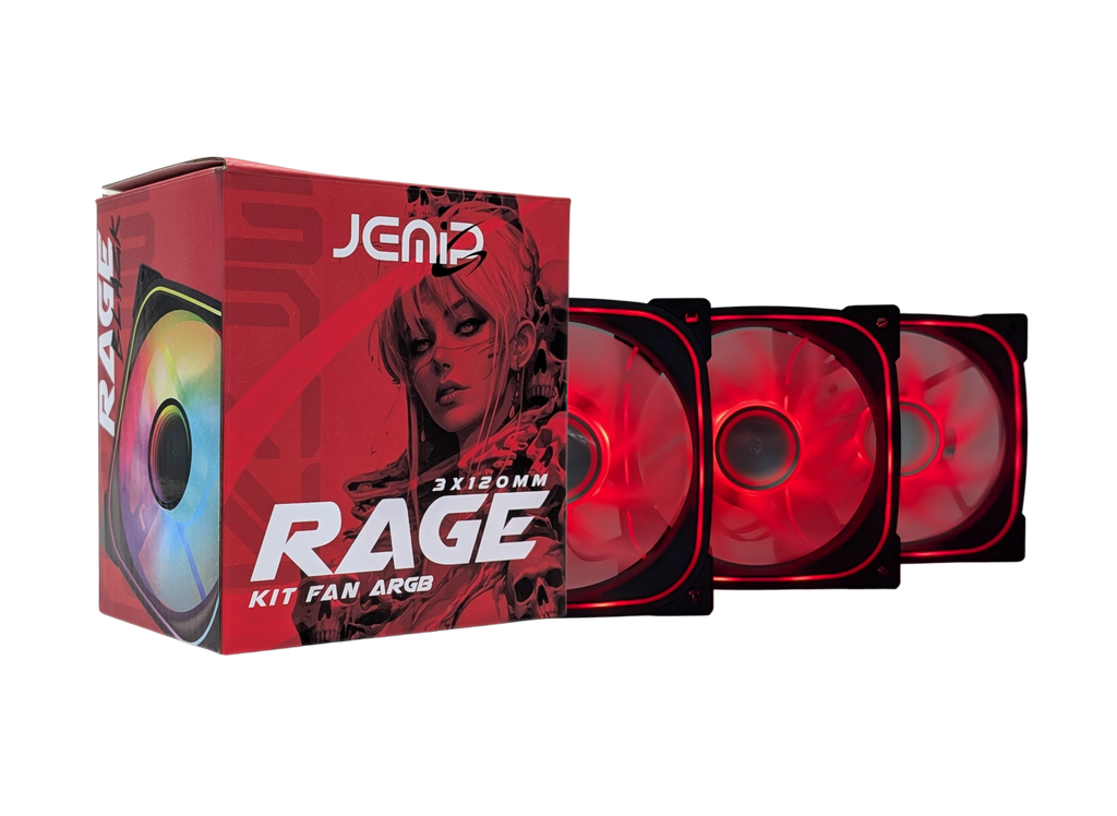 VENTILADOR JEMIP RAGE KIT 3 EN 1 ARGB+PWM 1600RPM 3x12CM NEGRO SOLO FAN