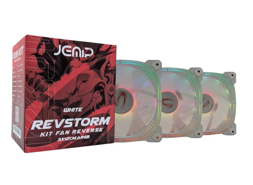 VENTILADOR JEMIP REVSTORM KIT 3 EN 1 FAN REVERSE ARGB+PWM 1600RPM 3x12CM BLANCO SOLO FAN