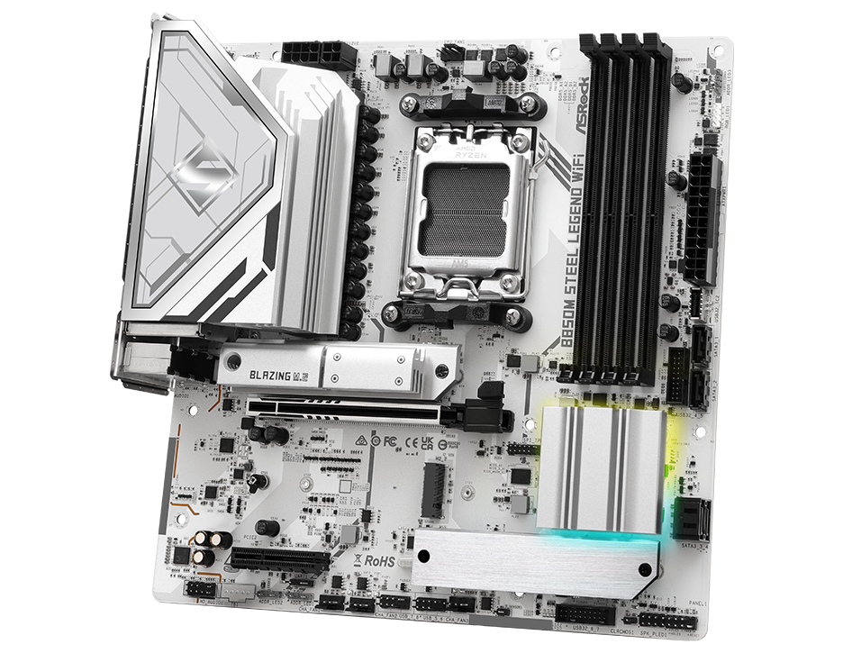TARJETA MADRE ASROCK B850M STEEL LEGEND WIFI SOCKET AM5 4xDDR5 4xSATA 2xM.2 2xPCIe BLANCO