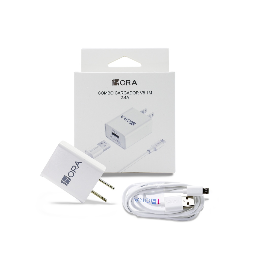 CARGADOR DE TELEFONO GAR124B V8 2.4A 1MT 1HORA BLANCO