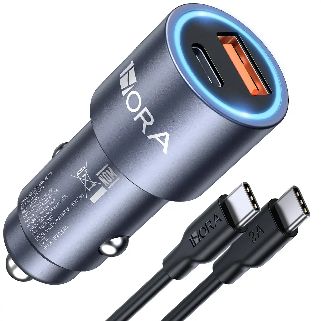 CARGADOR DE TELEFONO PARA CARRO GAR241 GRIS TIPO C