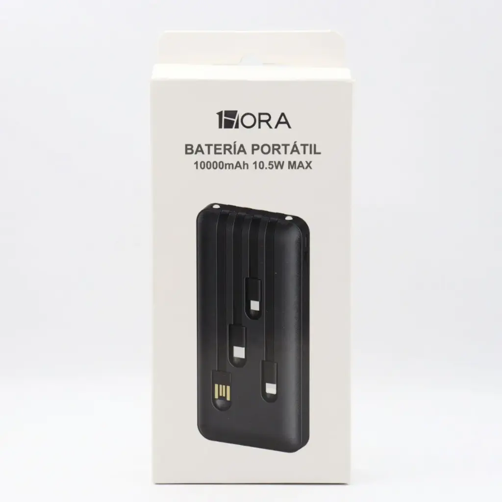 BATERIA PORTATIL GAR148N 10000MAH 10.5W POWER BANK 1HORA CON 4 CABLES