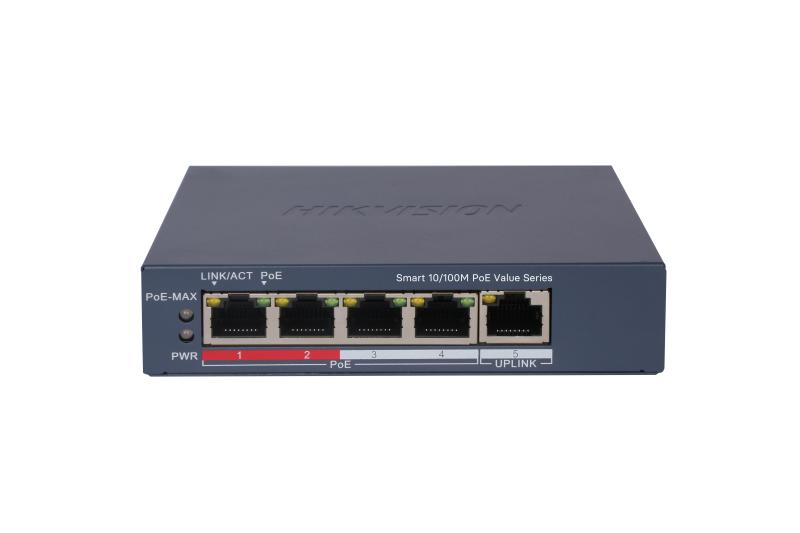 DS-3E1105P-EI/M Switch Monitoreable PoE+/4 puertos 100 Mbps/1 Puerto 100 Mbps Uplink/PoE hasta 250 Metros/60W 