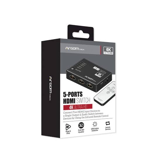 SWITCH ARGOM 5 PUERTOS HDMI 4K HD CON CONTROL REMOTO ARG-AV-5125