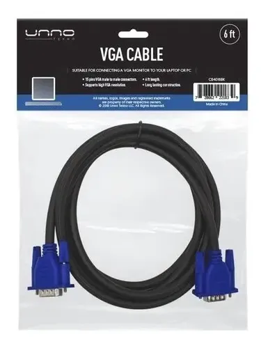 CABLE UNNO TEKNO VGA CB4016BK 15 PINES 1.8M MACHO-MACHO