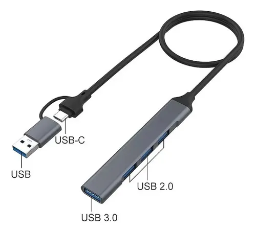 HUB MINI SPIDERTEC 4 PUERTOS SPI-A71 USB-A & TIPO C - 1 USB 3.0 + 3 USB 2.0