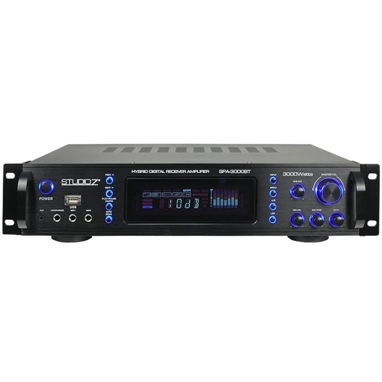 AMPLIFICADOR HOGAR SPA-3000BT DIGITAL HIBRIDO / 130X2 RECEPTOR/KARAOKE/AM-FM/BLUETOOTH USB/IPOD-MP3 AUX/SUBWOOFER STUDIO Z